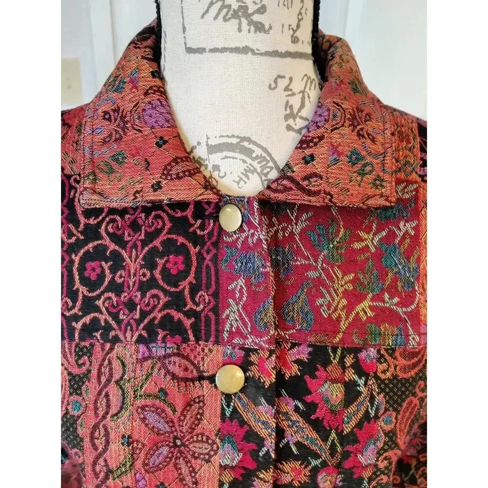 Multiples Tapestry Jacket Size S Patchwork Boho F… - image 6